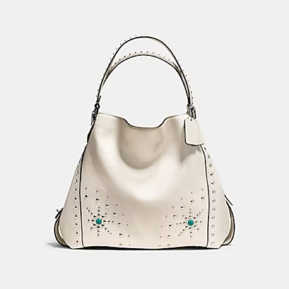 Coach Cream Leather Hobo Shoulder Bag with Turquoise Accents - Picture 5 of 7